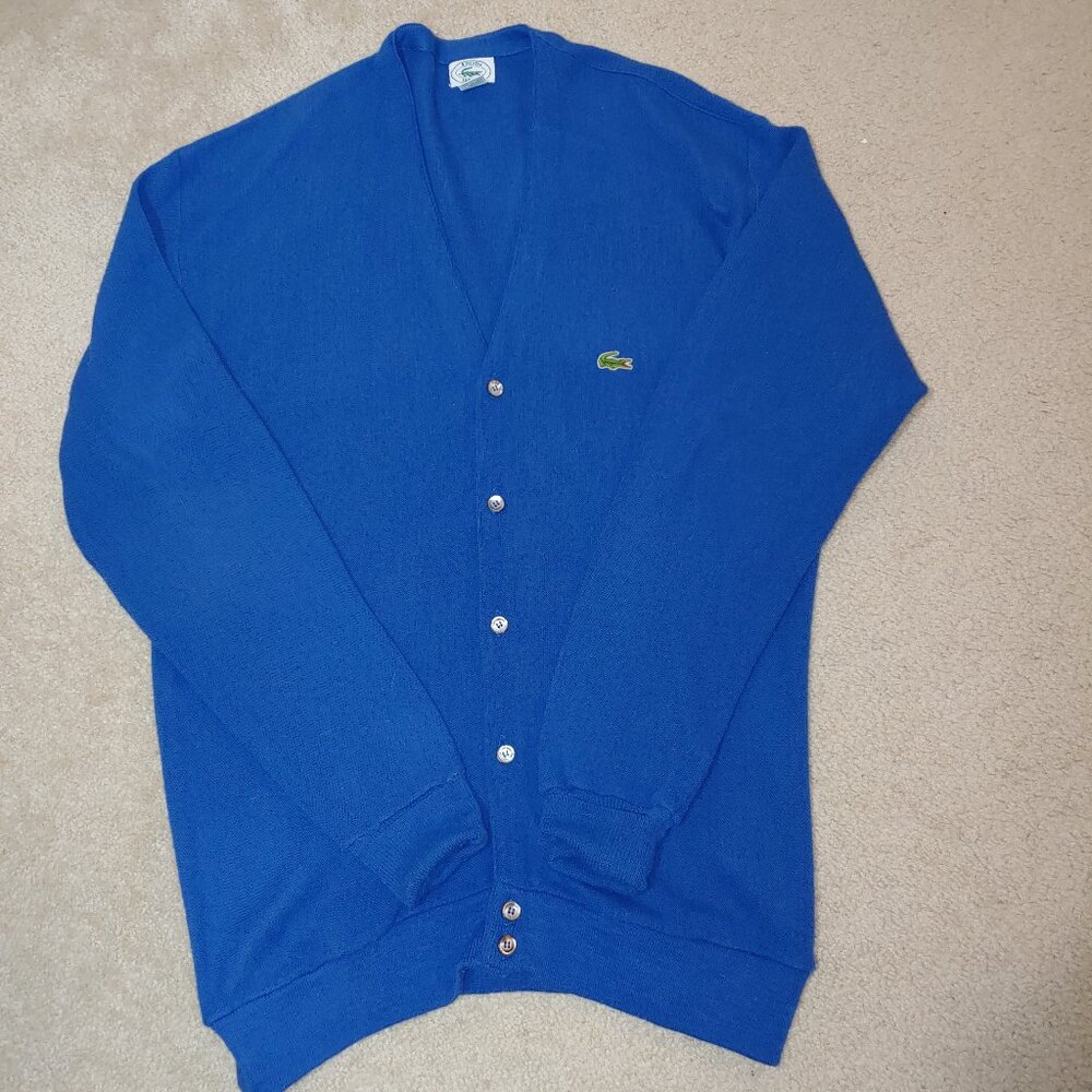IZOD LACOSTE Holiday 1989 Orlon Acrylic V-Neck Buttons Cardigan Blue Size 1X Big